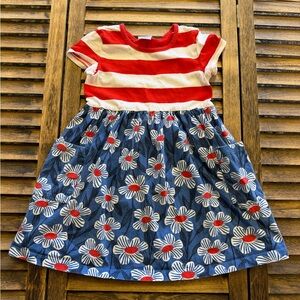 Hanna Andersson Red and Blue Striped Floral Patriotic 4th of July Pocket Dress 5
